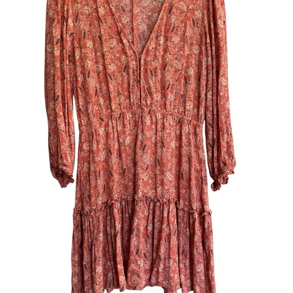 Altar'd State Orange V-Neck Sundress with Bishop Sleeves - Picture 2 of 5